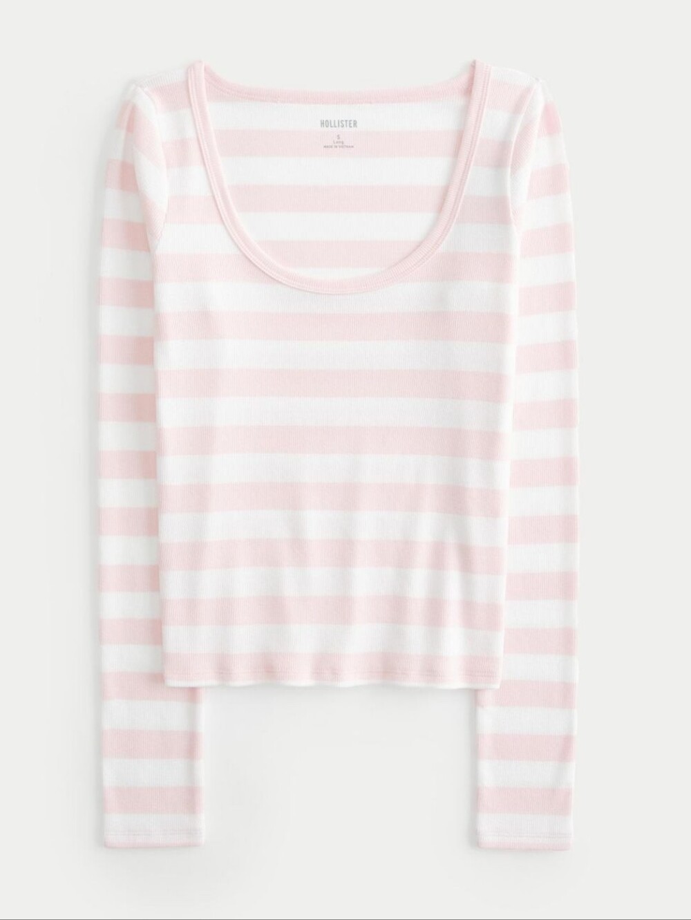 Hollister Ribbed Scoop Neck Long-Sleeve Top In Light Pink&White Stripes (M Long)